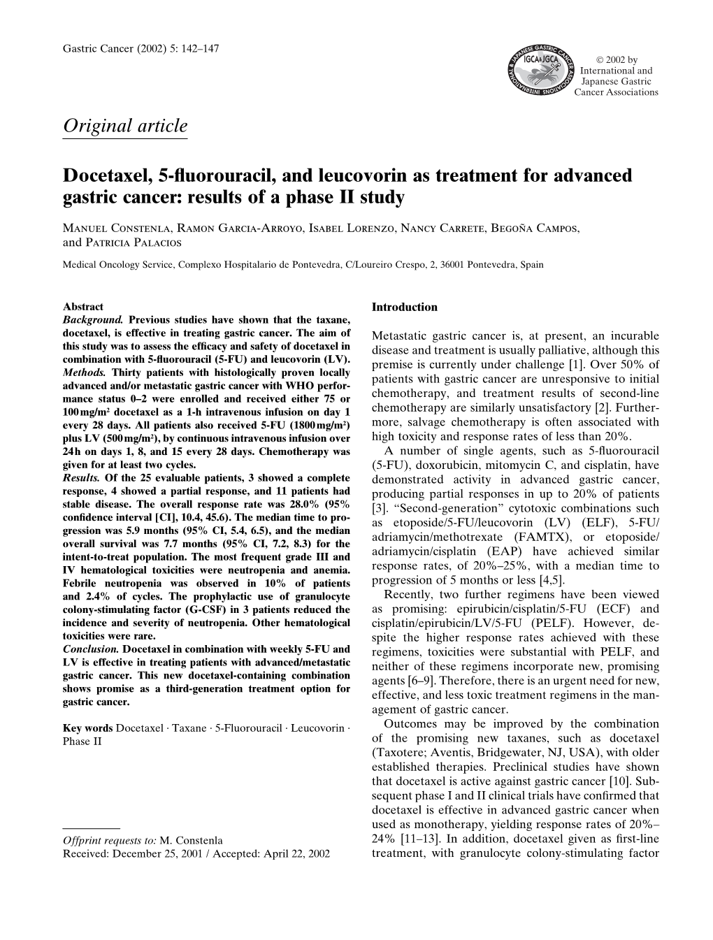 Original Article Docetaxel, 5-Fluorouracil, and Leucovorin As