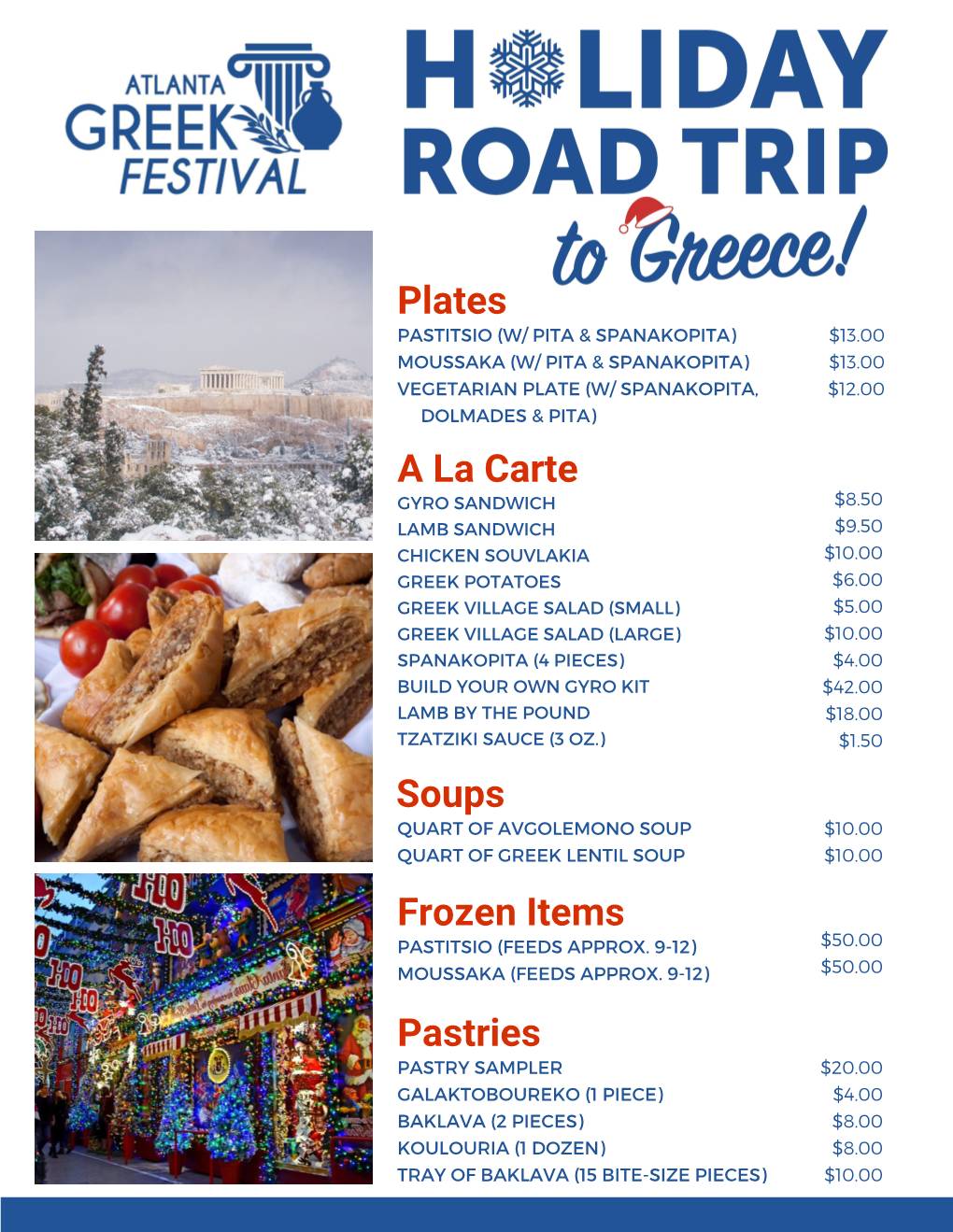 Holiday Road Trip Menu