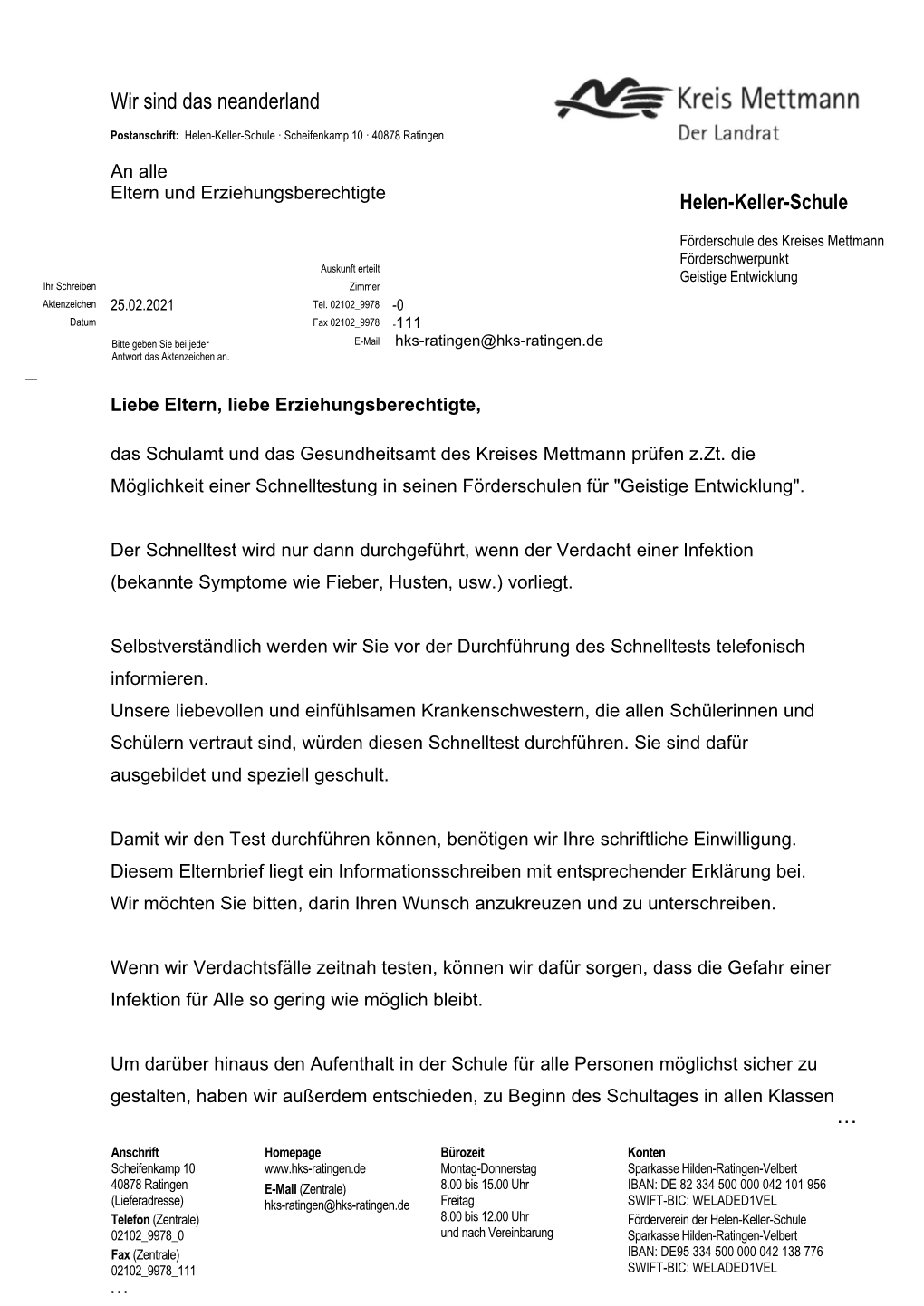 Postanschrift: Kreisverwaltung Mettmann