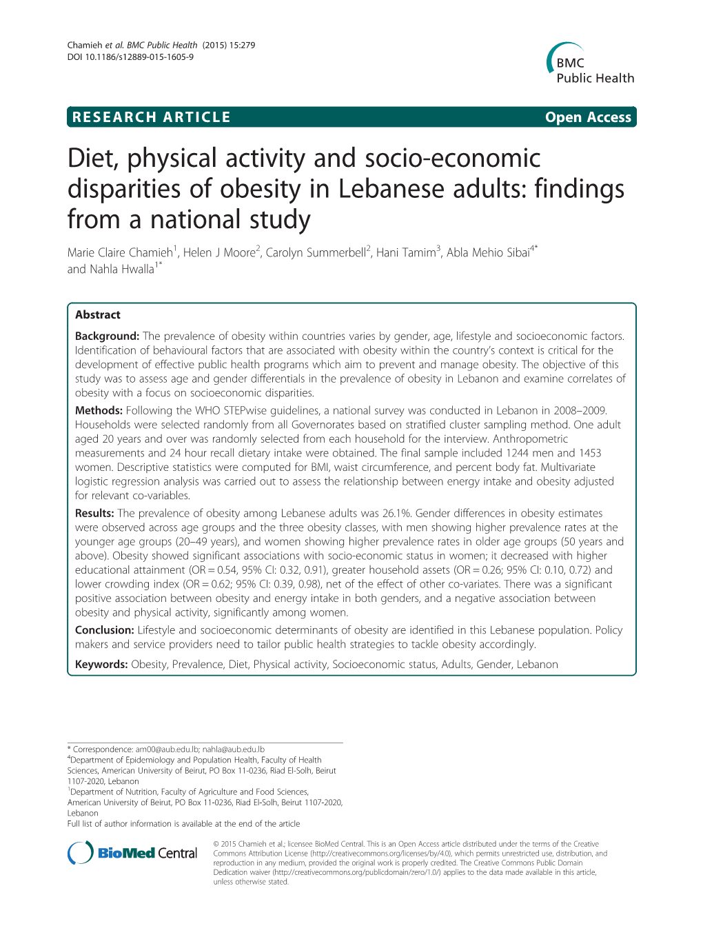 Diet, Physical Activity and Socio-Economic