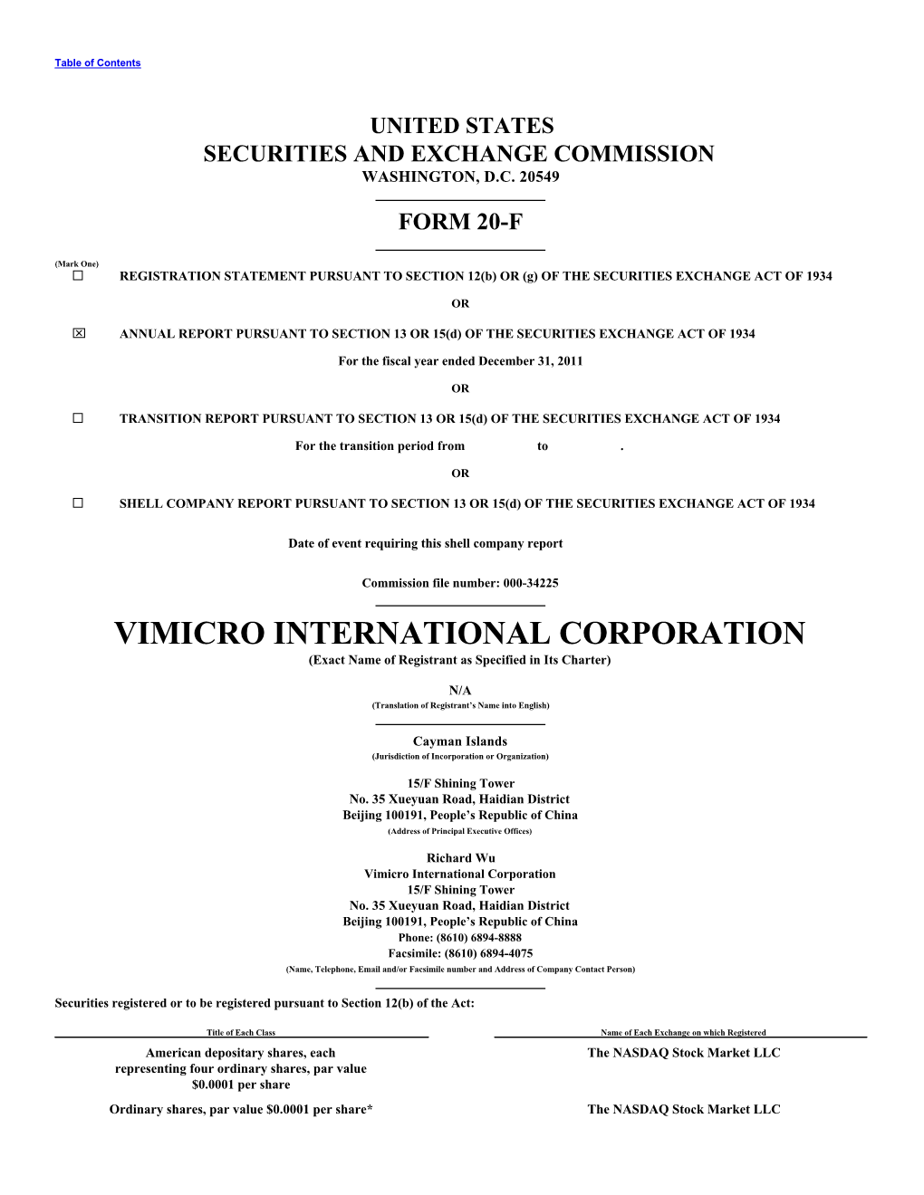 United States Securities and Exchange Commission Washington, D.C