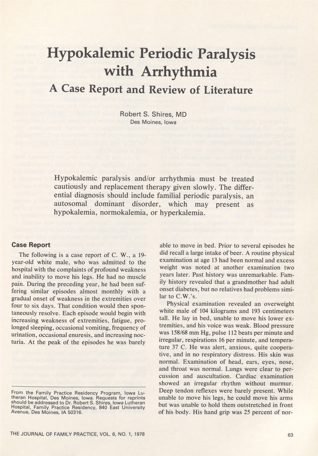 Hypokalemic Periodic Paralysis with Arrhythmia a Case Report and Review of Literature