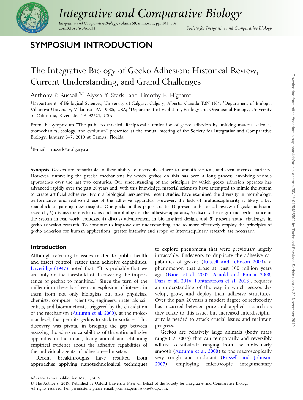 Integrative and Comparative Biology Integrative and Comparative Biology, Volume 59, Number 1, Pp