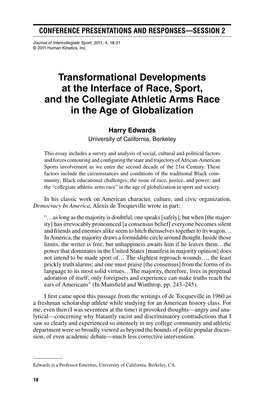 Transformational Developments at the Interface of Race, Sport, and the Collegiate Athletic Arms Race in the Age of Globalization