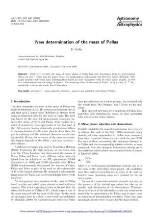 New Determination of the Mass of Pallas