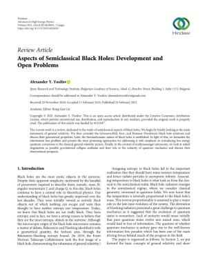 Review Article Aspects of Semiclassical Black Holes: Development and Open Problems