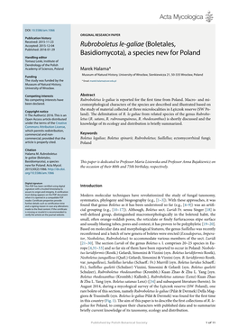 Rubroboletus Le-Galiae (Boletales, Basidiomycota), a Species New For