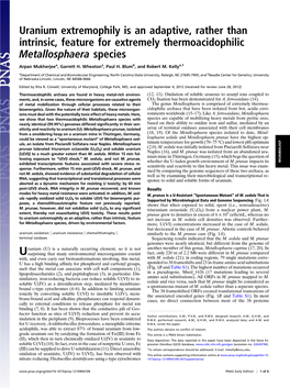 Uranium Extremophily Is an Adaptive, Rather Than Intrinsic, Feature for Extremely Thermoacidophilic Metallosphaera Species