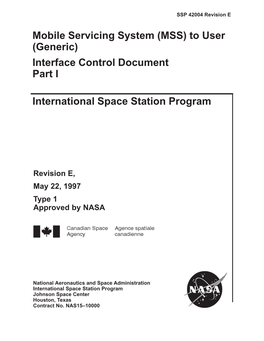 International Space Station Program Mobile Servicing System (MSS) To