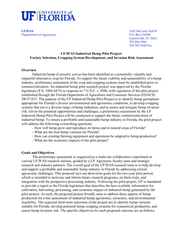UF/IFAS Industrial Hemp Pilot Project: Variety Selection, Cropping System Development, and Invasion Risk Assessment