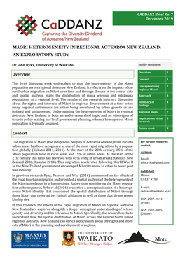 Māori Heterogeneity in Regional Aotearoa New Zealand: an Exploratory Study