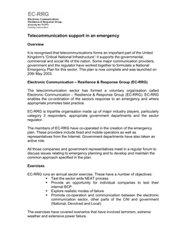 Telecommunication Support in an Emergency