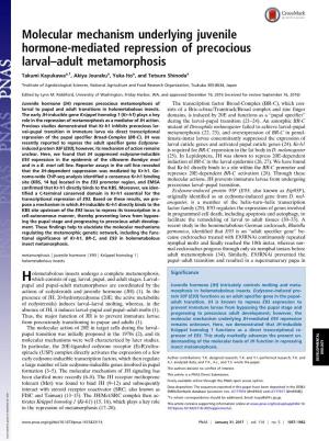 Molecular Mechanism Underlying Juvenile Hormone-Mediated Repression of Precocious Larval–Adult Metamorphosis