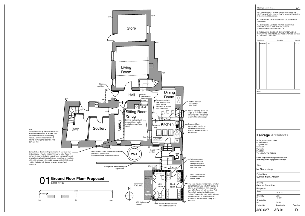 01Ground Floor Plan- Proposed Scullery Pantry Sitting Room /Snug