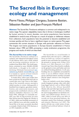 The Sacred Ibis in Europe: Ecology and Management Pierre Yésou, Philippe Clergeau, Suzanne Bastian, Sébastien Reeber and Jean-François Maillard