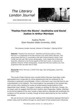 'Flashes from the Slums': Aesthetics and Social Justice in Arthur Morrison
