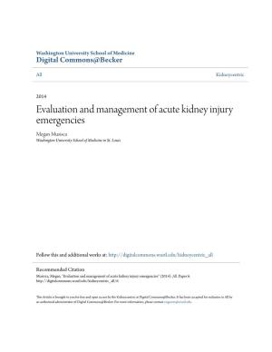 Evaluation and Management of Acute Kidney Injury Emergencies Megan Musisca Washington University School of Medicine in St