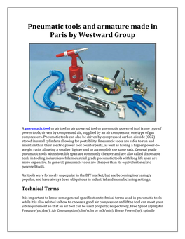 Pneumatic Tools and Armature Made in Paris by Westward Group