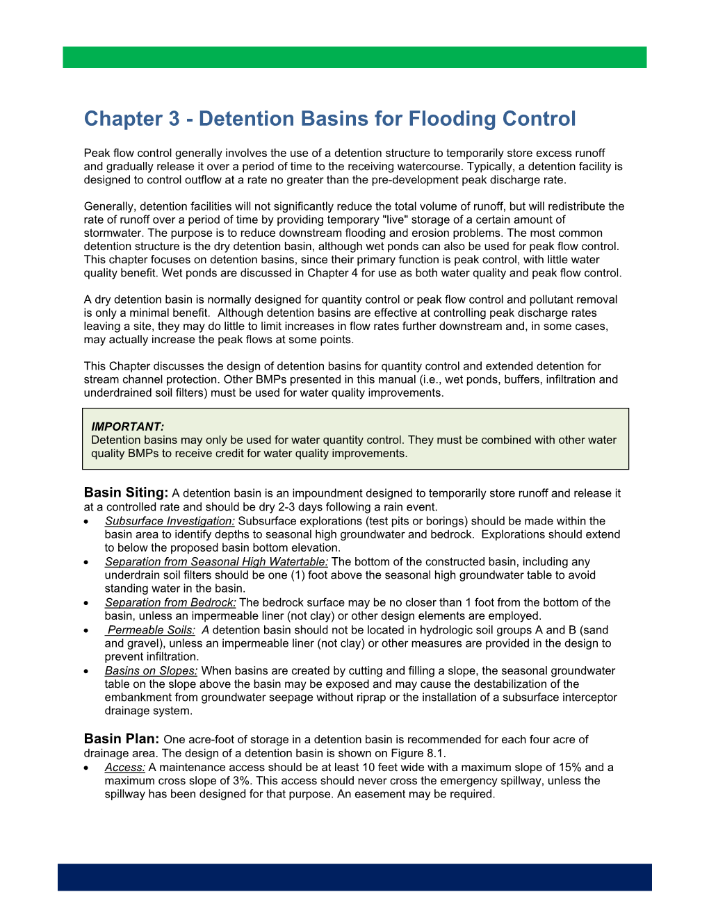 Chapter 3 - Detention Basins for Flooding Control