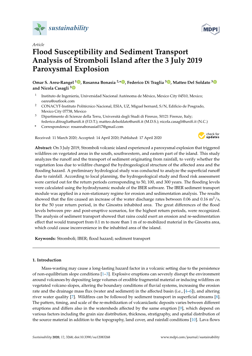 Flood Susceptibility and Sediment Transport Analysis of Stromboli Island After the 3 July 2019 Paroxysmal Explosion