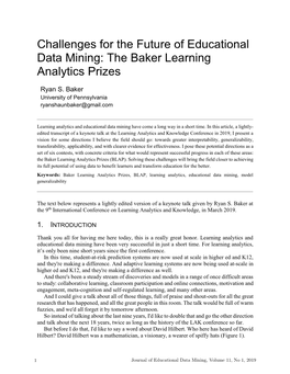 Challenges for the Future of Educational Data Mining: the Baker Learning Analytics Prizes