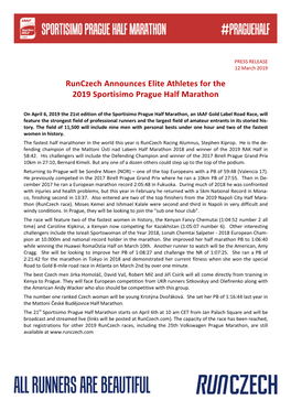 Runczech Announces Elite Athletes for the 2019 Sportisimo Prague Half Marathon