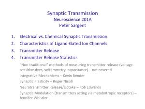 Synaptic Transmission Neuroscience 201A Peter Sargent