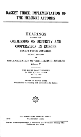 IMPLEMENTATION of the HELSINKI ACCORDS Volume V