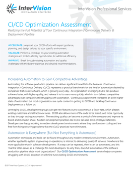 CI/CD Optimization Assessment Realizing the Full Potential of Your Continuous Integration / Continuous Delivery & Deployment Pipeline