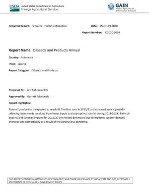 Report Name: Oilseeds and Products Annual