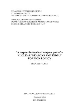 Nuclear Weapons and Indian Foreign Policy