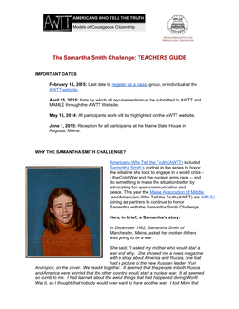 The Samantha Smith Challenge: TEACHERS GUIDE