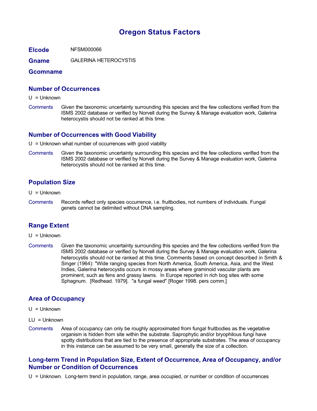 Oregon Status Factors