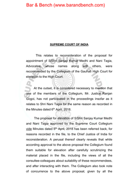 Gauhati High Court for Elevation to the High Court