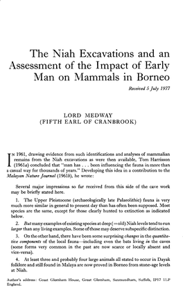 The Niah Excavations Al1d Al1 Assessment of the Impact of Early Man on Mammals in Borneo Received 5 July 1977