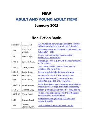 NEW ADULT and YOUNG ADULT ITEMS January 2021 Non-Fiction Books