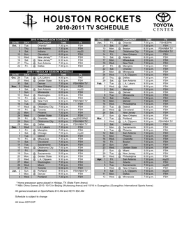 Houston Rockets 2010-2011 Tv Schedule
