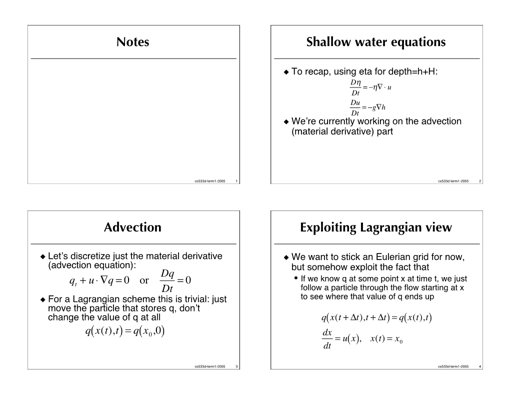 Notes Shallow Water Equations Advection Exploiting Lagrangian View