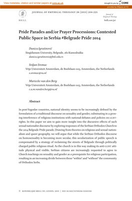 Pride Parades And/Or Prayer Processions: Contested Public Space in Serbia #Belgrade Pride 2014