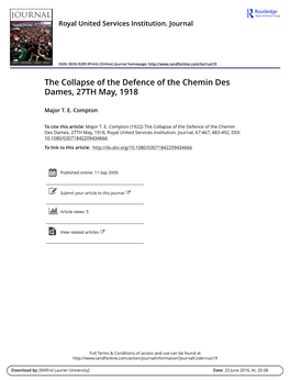 The Collapse of the Defence of the Chemin Des Dames, 27TH May, 1918