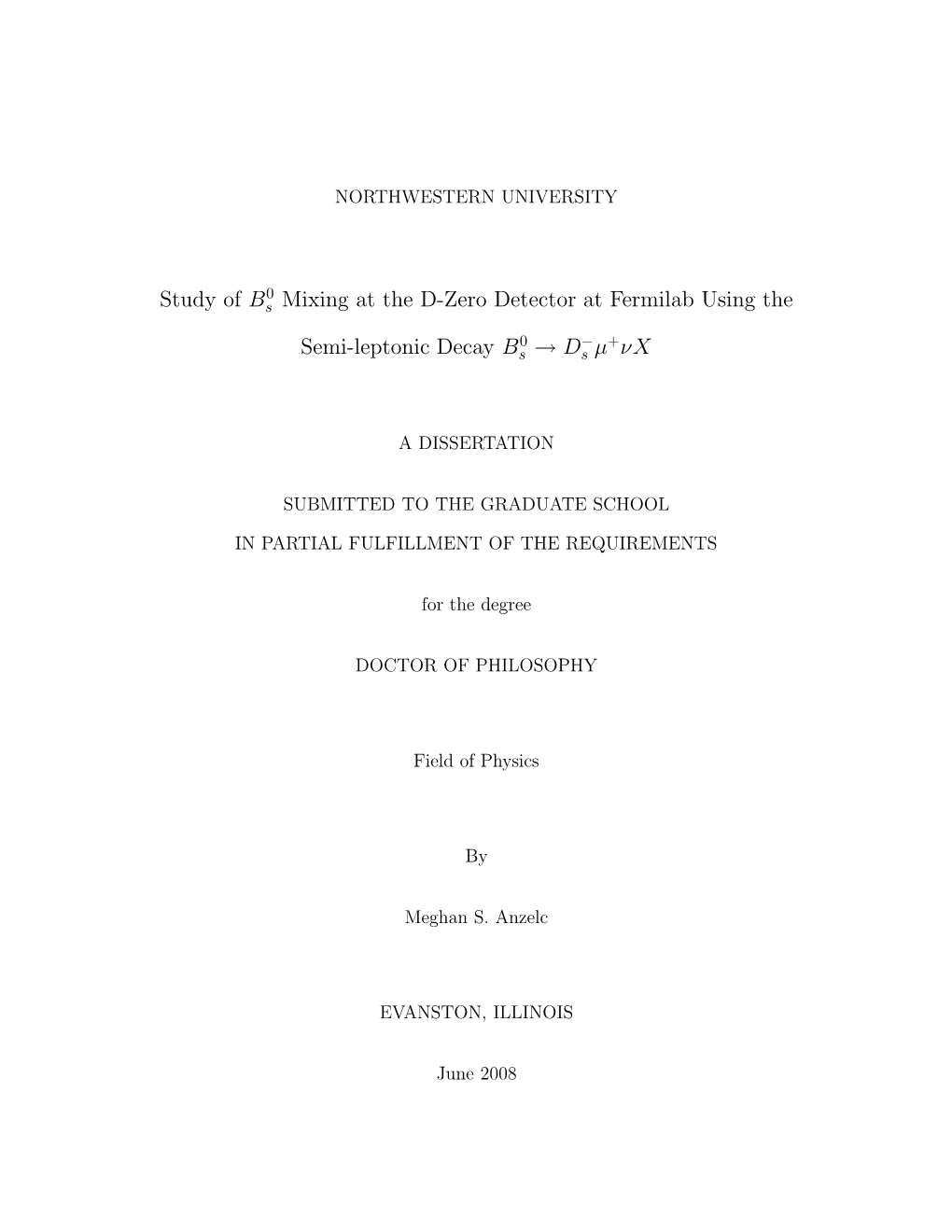 Study of B0 S Mixing at the D-Zero Detector at Fermilab Using the Semi-Leptonic Decay B0 S → D−Sµ+Νx