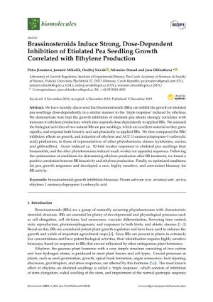 Brassinosteroids Induce Strong, Dose-Dependent Inhibition of Etiolated Pea Seedling Growth Correlated with Ethylene Production