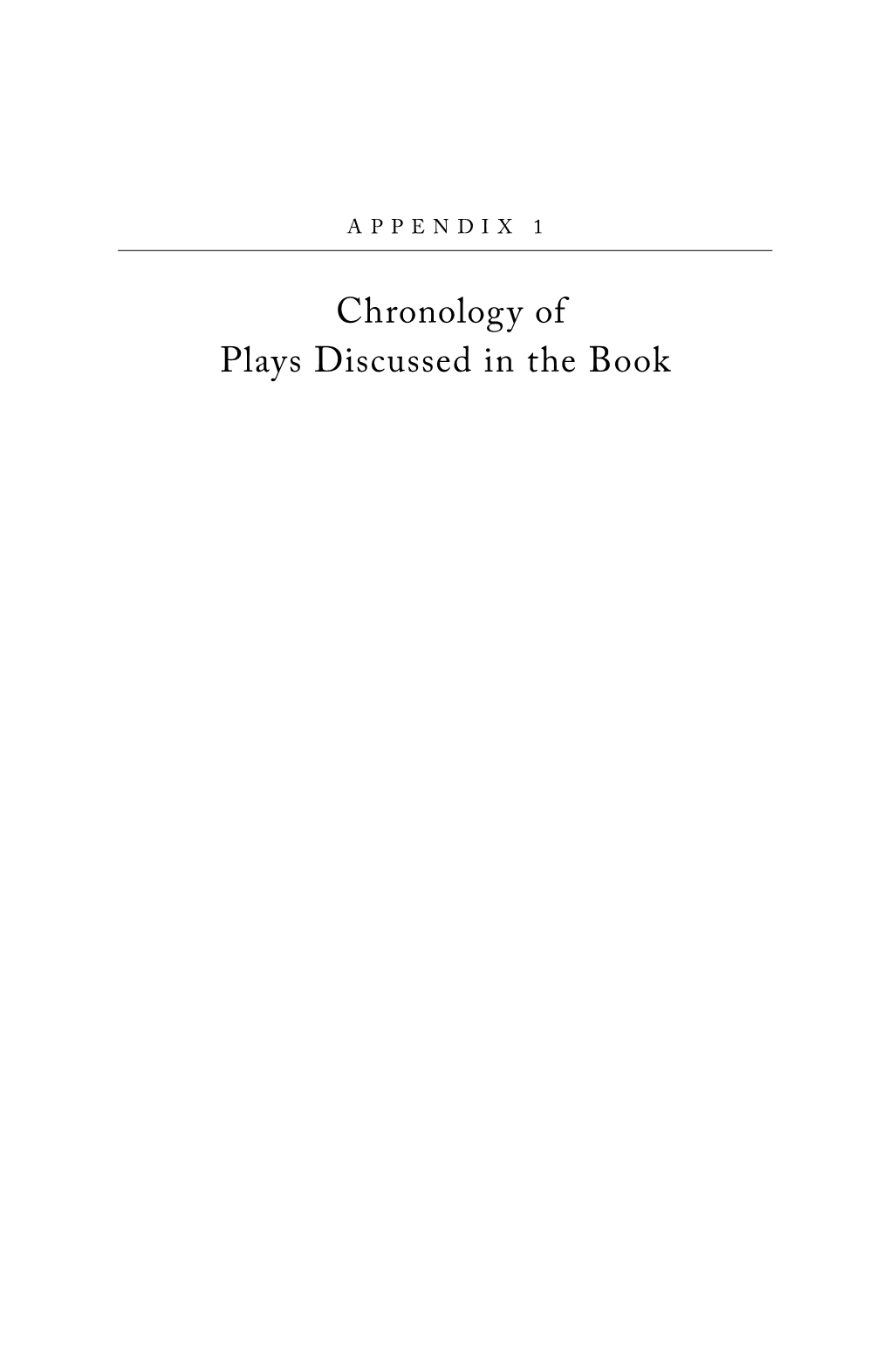 Chronology of Plays Discussed in the Book