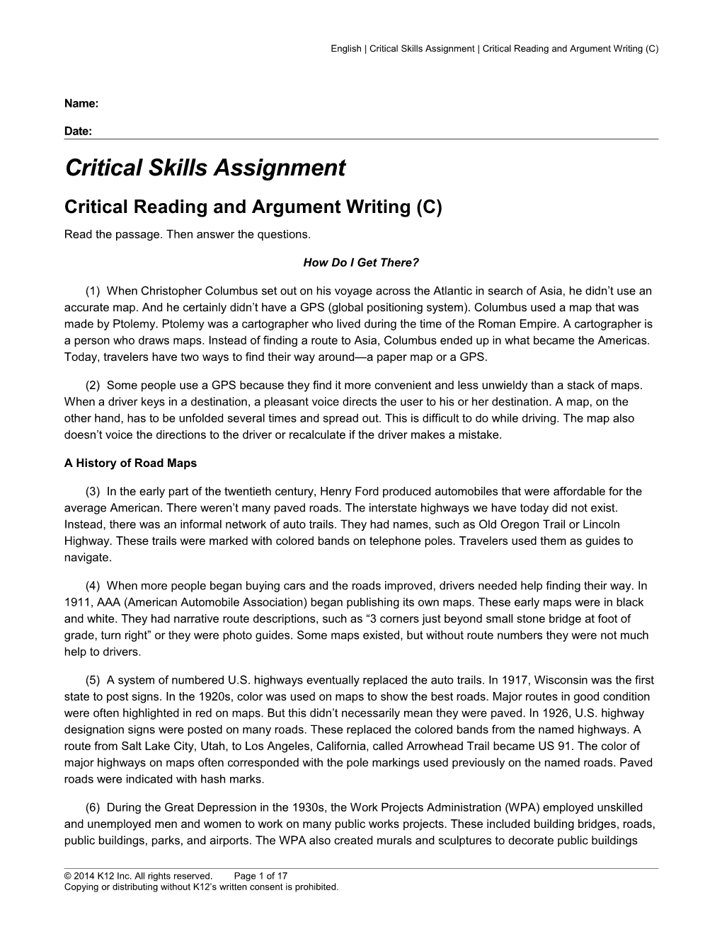 English Critical Skills Assignment Critical Reading and Argument Writing (C)