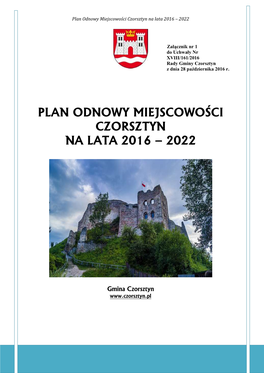 Plan Odnowy Miejscowości Czorsztyn Na Lata 2016 – 2022