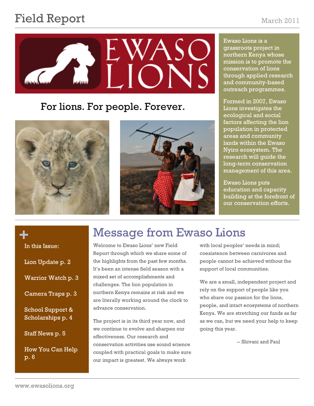 Field Report Message from Ewaso Lions