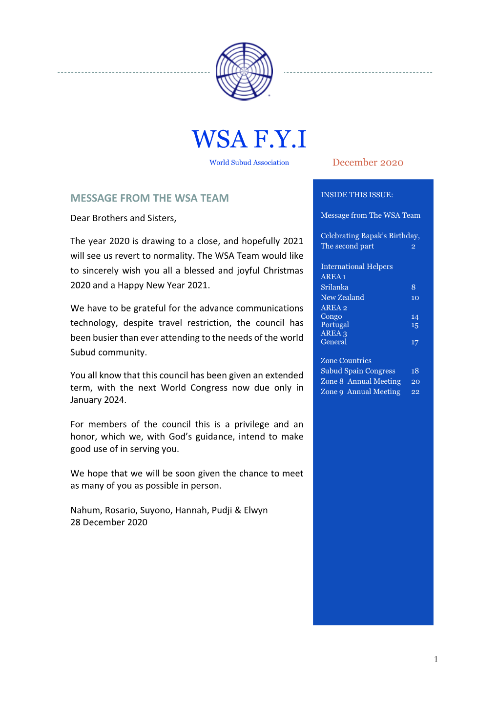 WSA F.Y.I World Subud Association December 2020