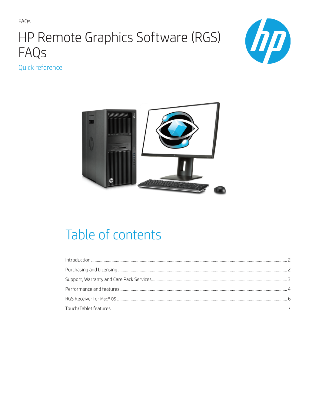 HP Remote Graphics Software (RGS) Faqs Quick Reference