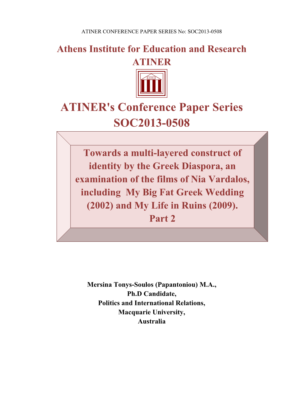 ATINER's Conference Paper Series SOC2013-0508