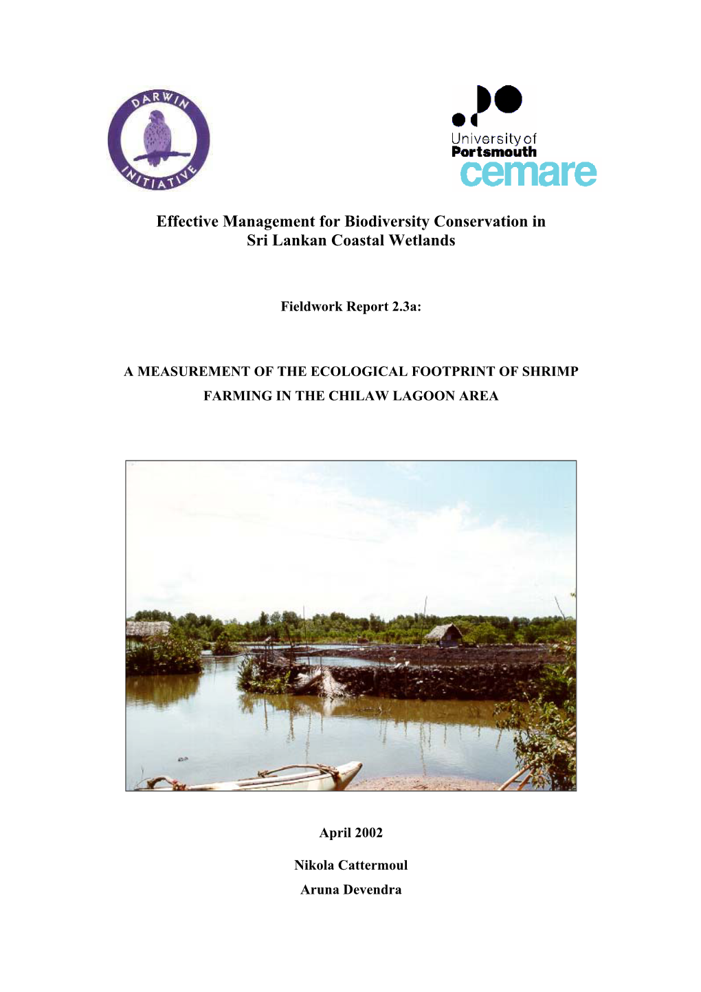 Ecological Footprint of Shrimp Farming in the Chilaw Lagoon Area - DocsLib